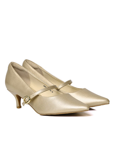 Molly Comfy Fit Footbed Microfiber Leather Heels In Gold