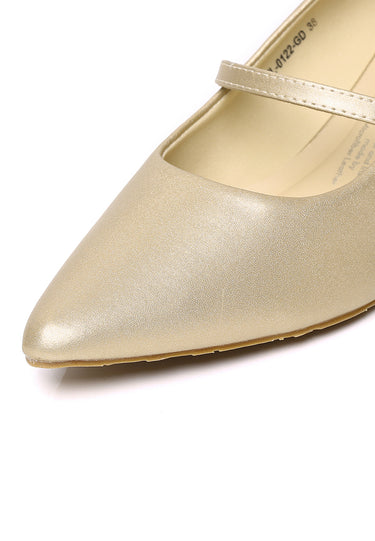 Molly Comfy Fit Footbed Microfiber Leather Heels In Gold