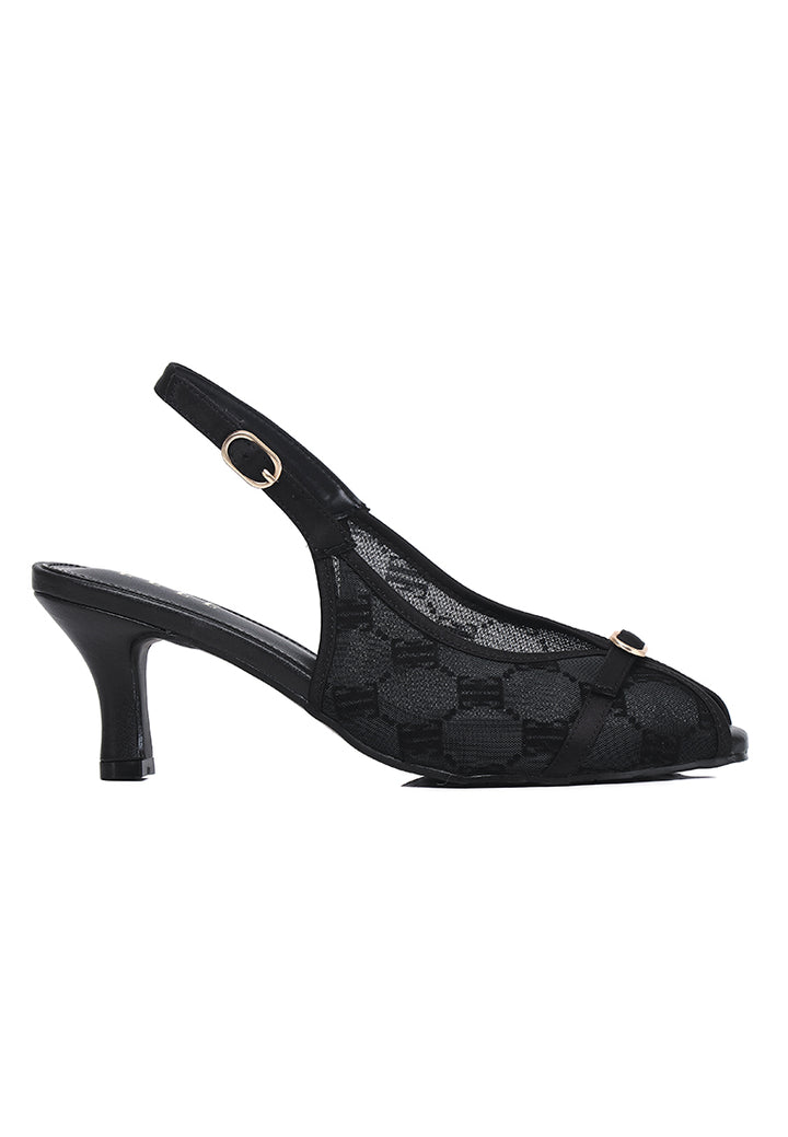 Linda Mesh Comfy Fit Footbed Microfiber Leather Heels In Black
