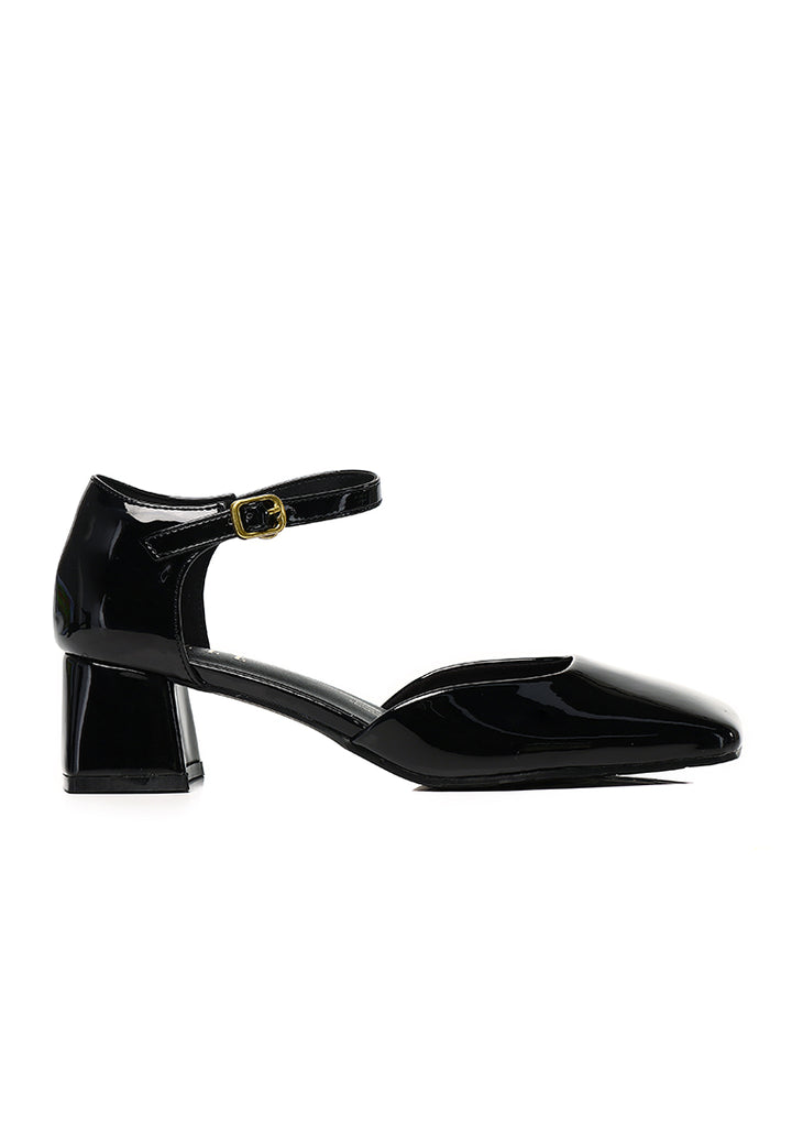 Amelie Patent Comfy Fit Footbed Microfiber Leather Heels In Black
