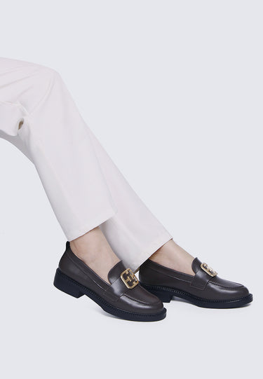 Adriene Comfy Fit Footbed Microfiber Leather Loafers In Grey