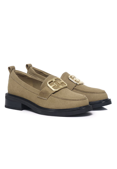 Eclipse Comfy Fit Footbed Microfiber Leather Loafers In Khaki