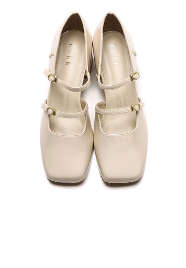 Sheena Patent Comfy Fit Footbed Microfiber Leather Mary Janes In Beige