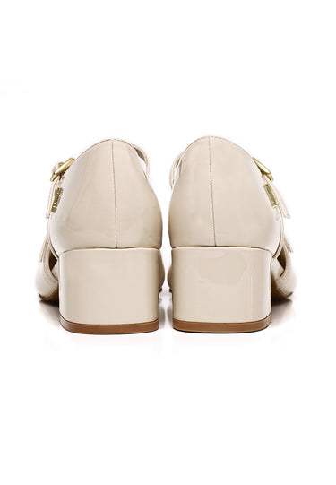 Sheena Patent Comfy Fit Footbed Microfiber Leather Mary Janes In Beige