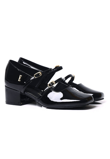 Sheena Patent Comfy Fit Footbed Microfiber Leather Mary Janes In Black