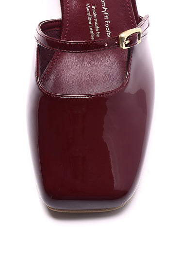 Sheena Patent Comfy Fit Footbed Microfiber Leather Mary Janes In Maroon