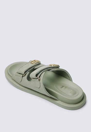 Gisele Comfy Fit Footbed Microfiber Leather Sandals In Olive