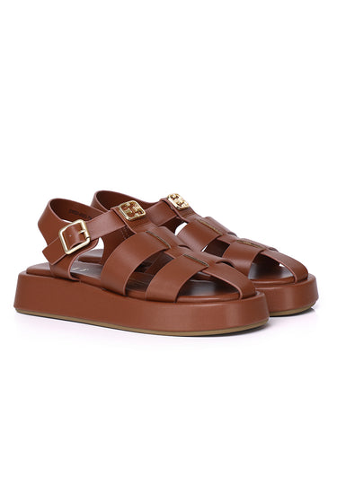 Elise Comfy Fit Footbed Microfiber Leather Sandals In Tan