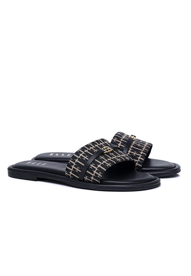 Lucie Comfy Fit Footbed Microfiber Leather Sandals In Black