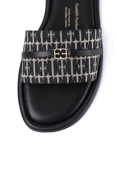 Lucie Comfy Fit Footbed Microfiber Leather Sandals In Black