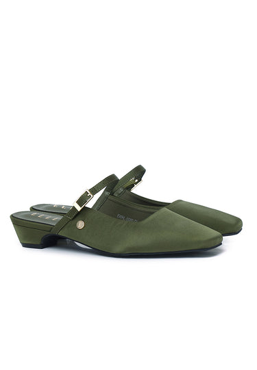 Chloe Comfy Fit Footbed Microfiber Leather Heels In Olive