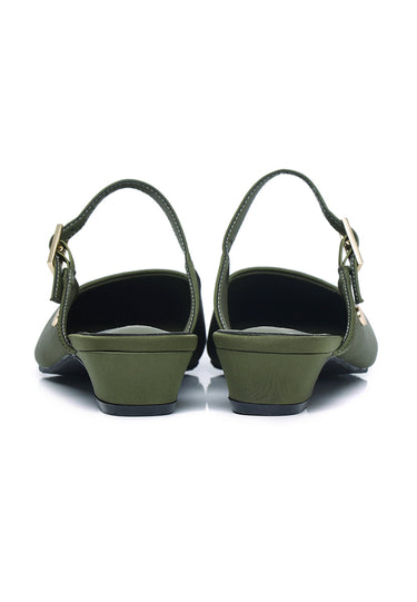 Chloe Comfy Fit Footbed Microfiber Leather Heels In Olive