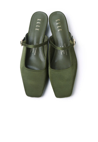Chloe Comfy Fit Footbed Microfiber Leather Heels In Olive