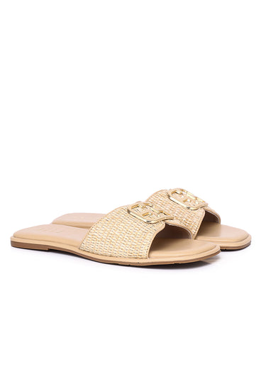 Leandra Comfy Fit Footbed Microfiber Leather Sandals In Beige