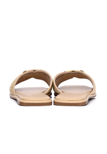 Leandra Comfy Fit Footbed Microfiber Leather Sandals In Beige