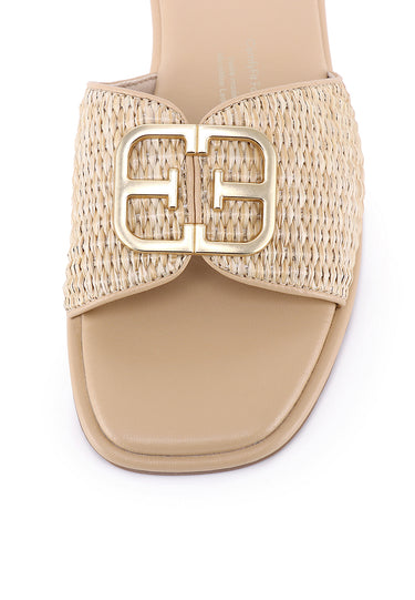Leandra Comfy Fit Footbed Microfiber Leather Sandals In Beige