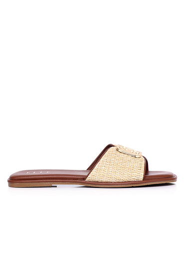 Leandra Comfy Fit Footbed Microfiber Leather Sandals In Tan