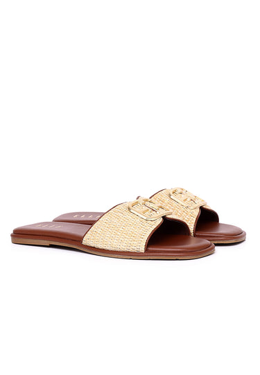Leandra Comfy Fit Footbed Microfiber Leather Sandals In Tan