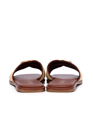 Leandra Comfy Fit Footbed Microfiber Leather Sandals In Tan