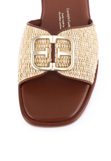 Leandra Comfy Fit Footbed Microfiber Leather Sandals In Tan