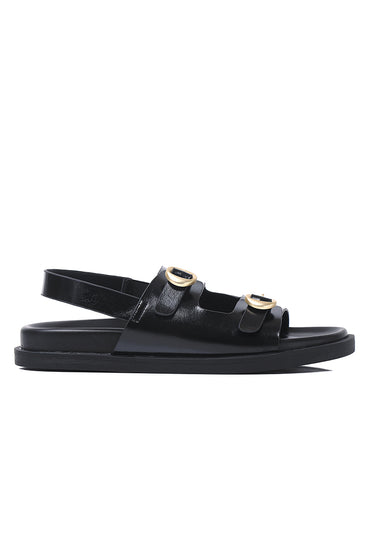 Manon Comfy Fit Footbed Microfiber Leather Sandals In Black