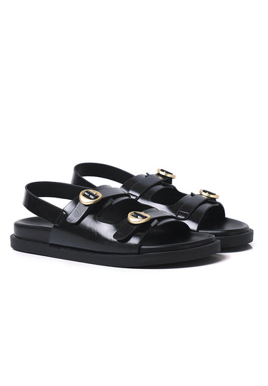 Manon Comfy Fit Footbed Microfiber Leather Sandals In Black