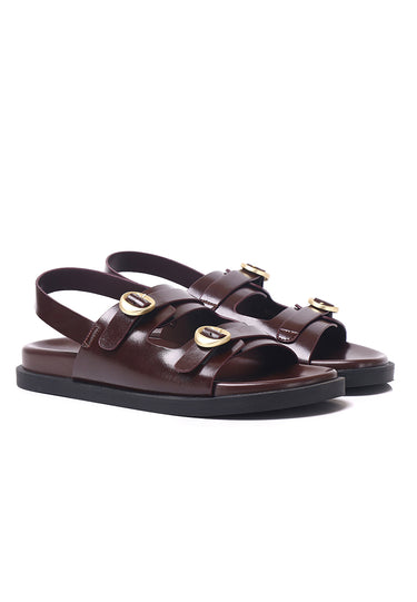 Manon Comfy Fit Footbed Microfiber Leather Sandals In Brown