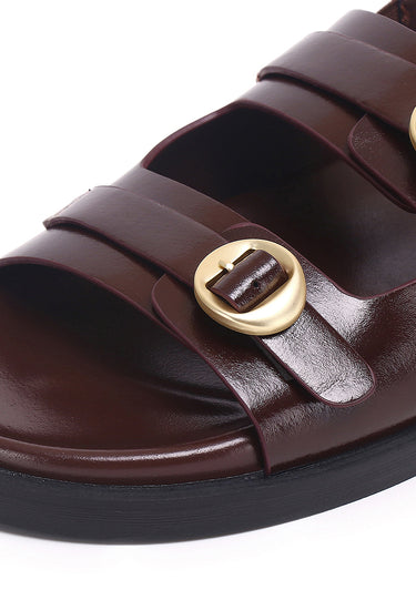 Manon Comfy Fit Footbed Microfiber Leather Sandals In Brown