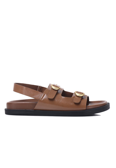 Manon Comfy Fit Footbed Microfiber Leather Sandals In Tan