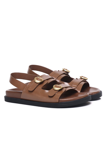 Manon Comfy Fit Footbed Microfiber Leather Sandals In Tan