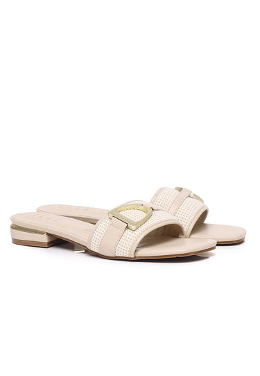 Sonia Comfy Fit Footbed Microfiber Leather Sandals In Beige