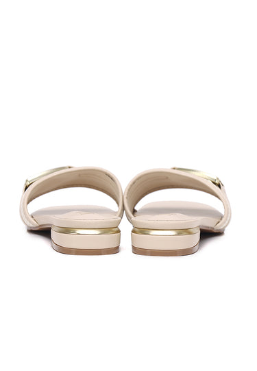 Sonia Comfy Fit Footbed Microfiber Leather Sandals In Beige