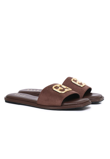 Lea Faux Suede Comfy Fit Footbed Microfiber Leather Sandals In Espresso Brown