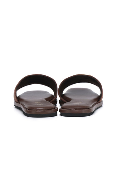 Lea Faux Suede Comfy Fit Footbed Microfiber Leather Sandals In Espresso Brown