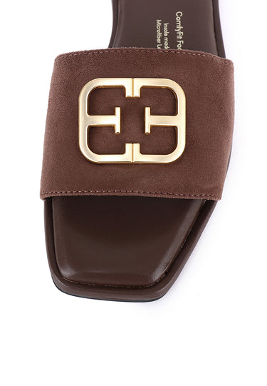 Lea Faux Suede Comfy Fit Footbed Microfiber Leather Sandals In Espresso Brown