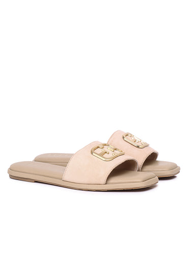 Lea Faux Suede Comfy Fit Footbed Microfiber Leather Sandals In Khaki