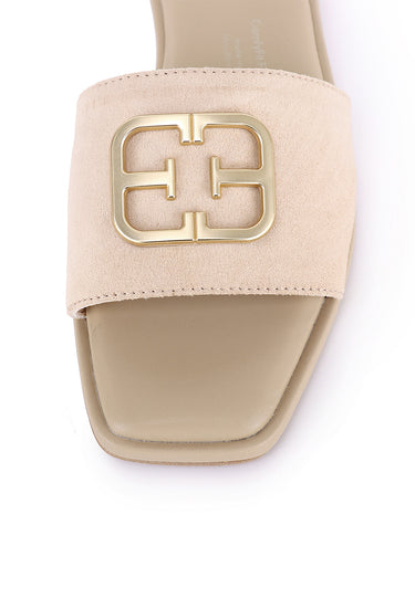 Lea Faux Suede Comfy Fit Footbed Microfiber Leather Sandals In Khaki