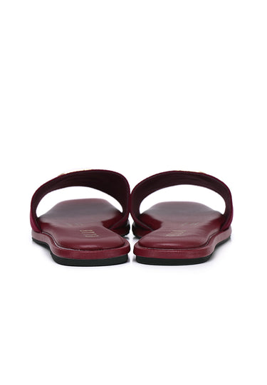 Lea Faux Suede Comfy Fit Footbed Microfiber Leather Sandals In Maroon