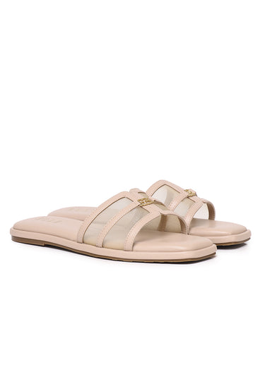 Marine Mesh Comfy Fit Footbed Microfiber Leather Sandals In Beige