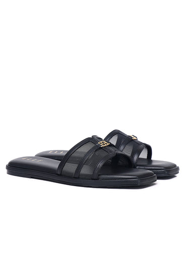 Marine Mesh Comfy Fit Footbed Microfiber Leather Sandals In Black