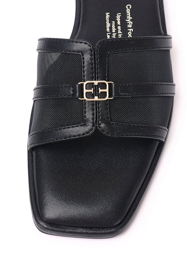 Marine Mesh Comfy Fit Footbed Microfiber Leather Sandals In Black