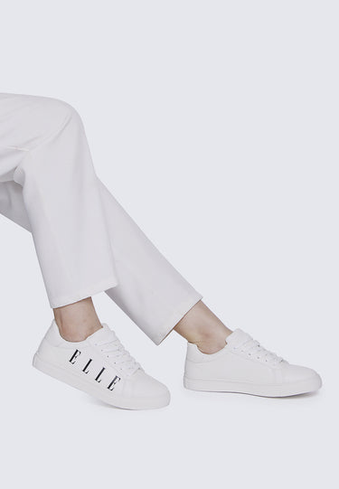 Elle Comfy Fit Footbed Microfiber Leather Sneakers In White