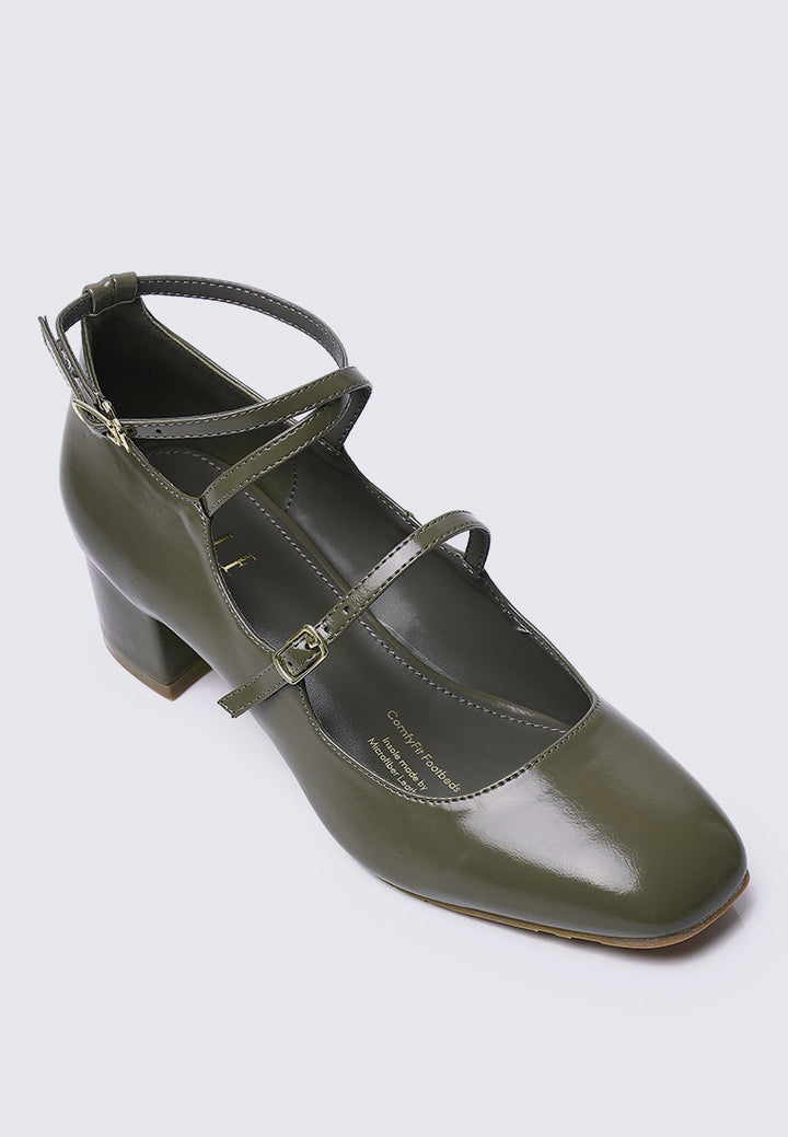 Emmeline Comfy Fit Footbed Microfiber Leather Heels In Olive – alternate view