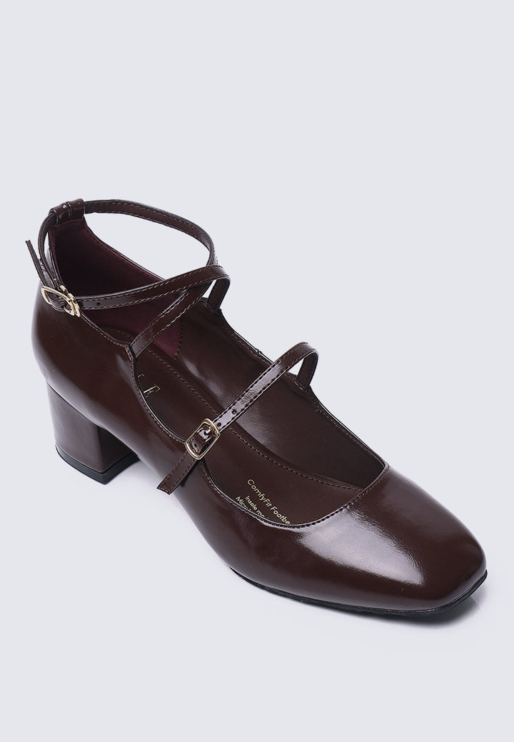 Emmeline Comfy Fit Footbed Microfiber Leather Heels In Chocolate – alternate view