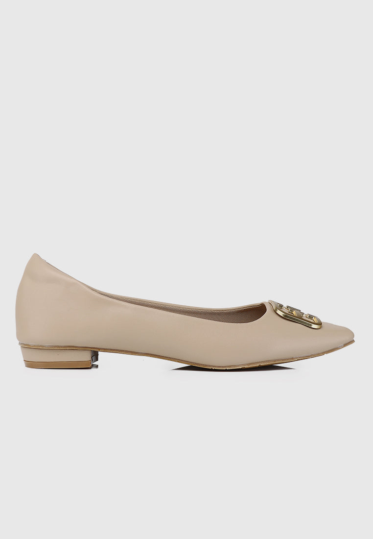 Jacqueline Comfy Fit Footbed Microfiber Leather Flats & Ballerina In Almond