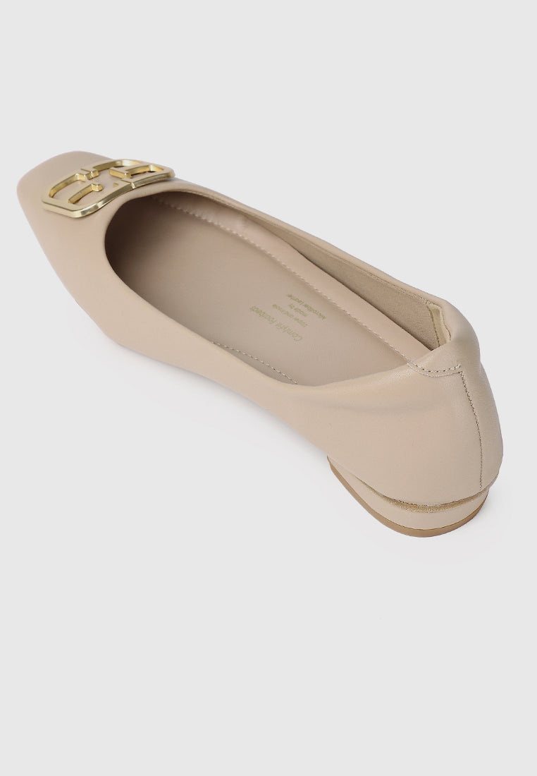 Jacqueline Comfy Fit Footbed Microfiber Leather Flats & Ballerina In Almond