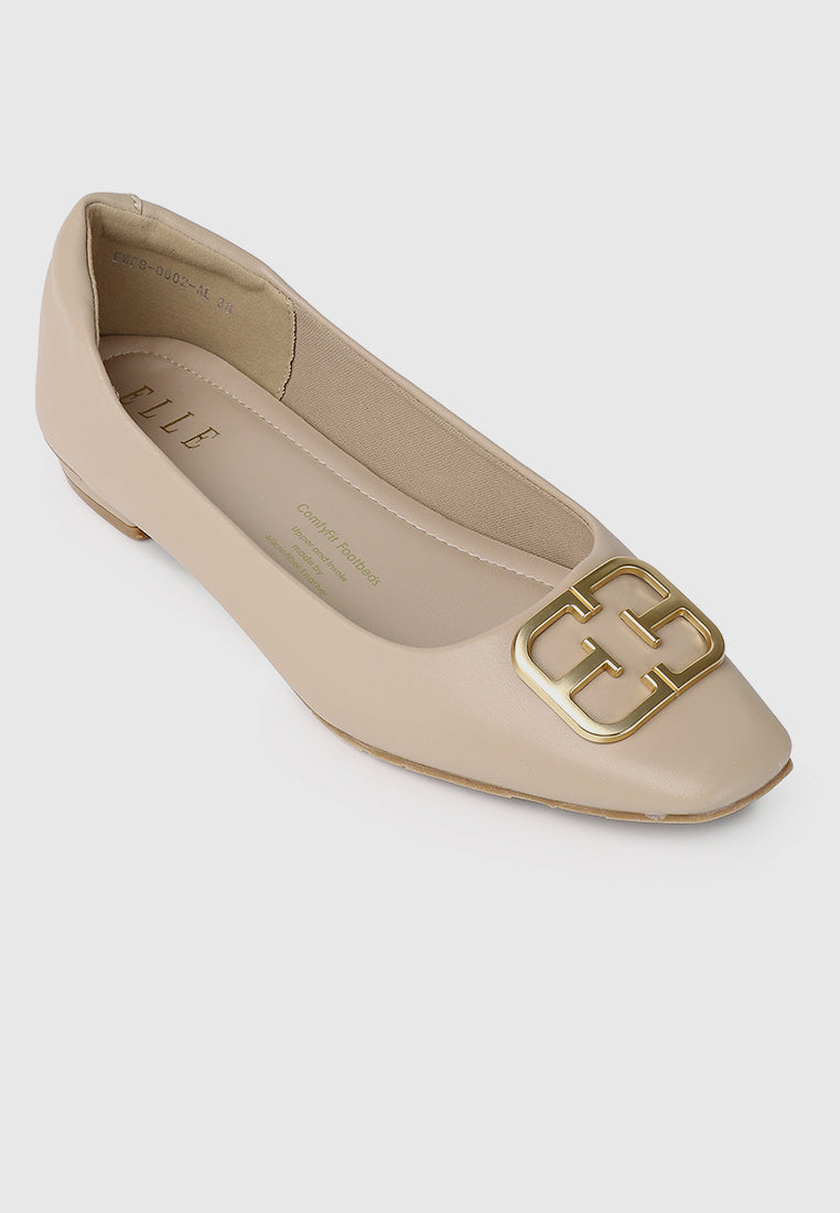 Jacqueline Comfy Fit Footbed Microfiber Leather Flats & Ballerina In Almond