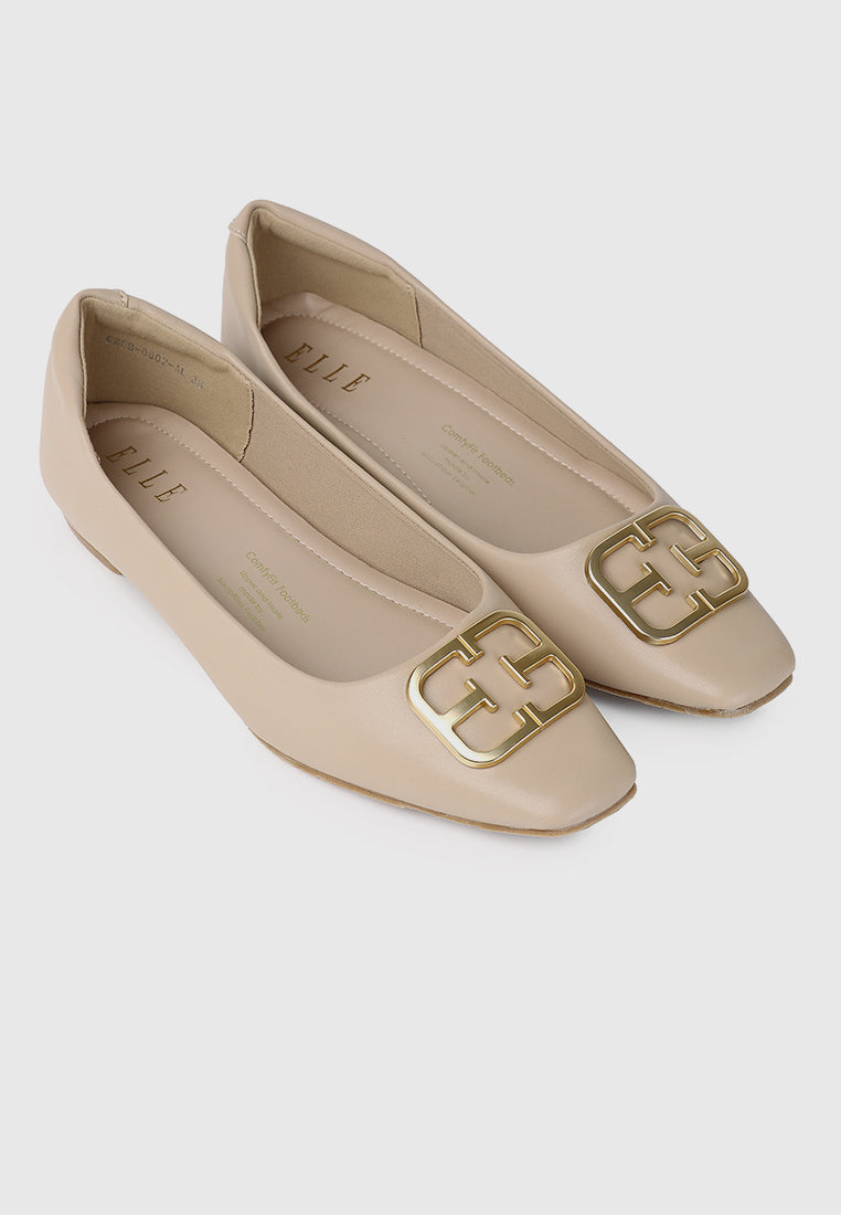 Jacqueline Comfy Fit Footbed Microfiber Leather Flats & Ballerina In Almond