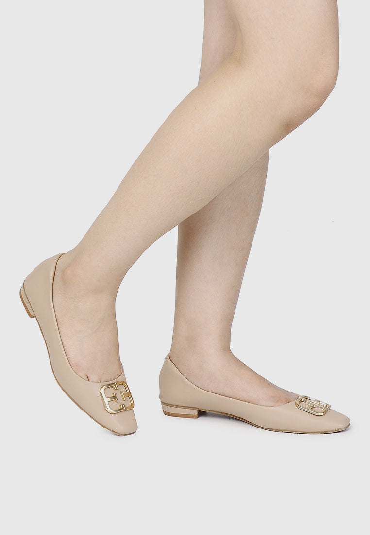 Jacqueline Comfy Fit Footbed Microfiber Leather Flats & Ballerina In Almond