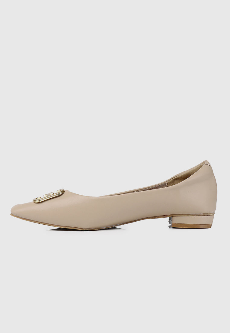 Jacqueline Comfy Fit Footbed Microfiber Leather Flats & Ballerina In Almond